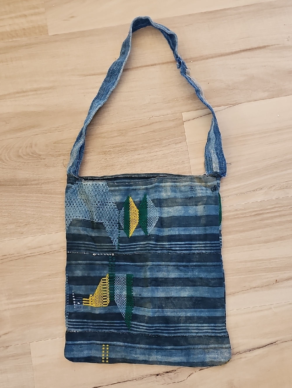 Vintage African Indigo Embroidered Tote Bag 100% Cotton Handmade